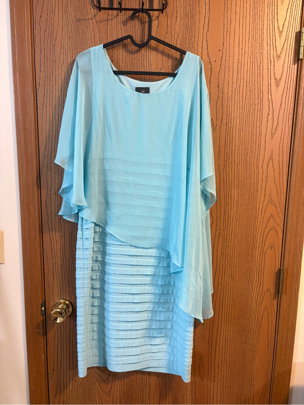 Sky Blue Adrianna Papell Dress with Draped Chiffon Overlay